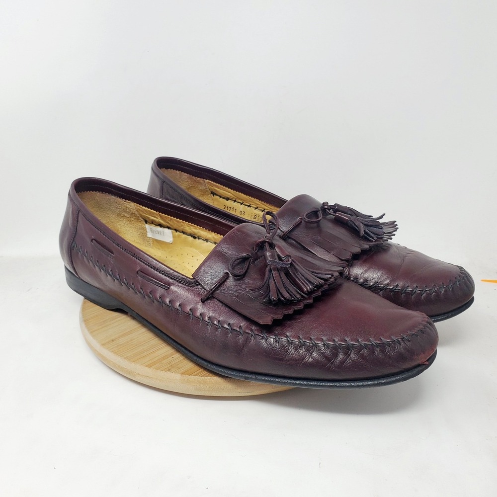 Santoni Loafers Mens 15 Burgundy Leather Kiltie Tassel Slip On Shoes Italy - Picture 6 of 16